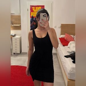 Women's Black Ribbed Fitted Dress